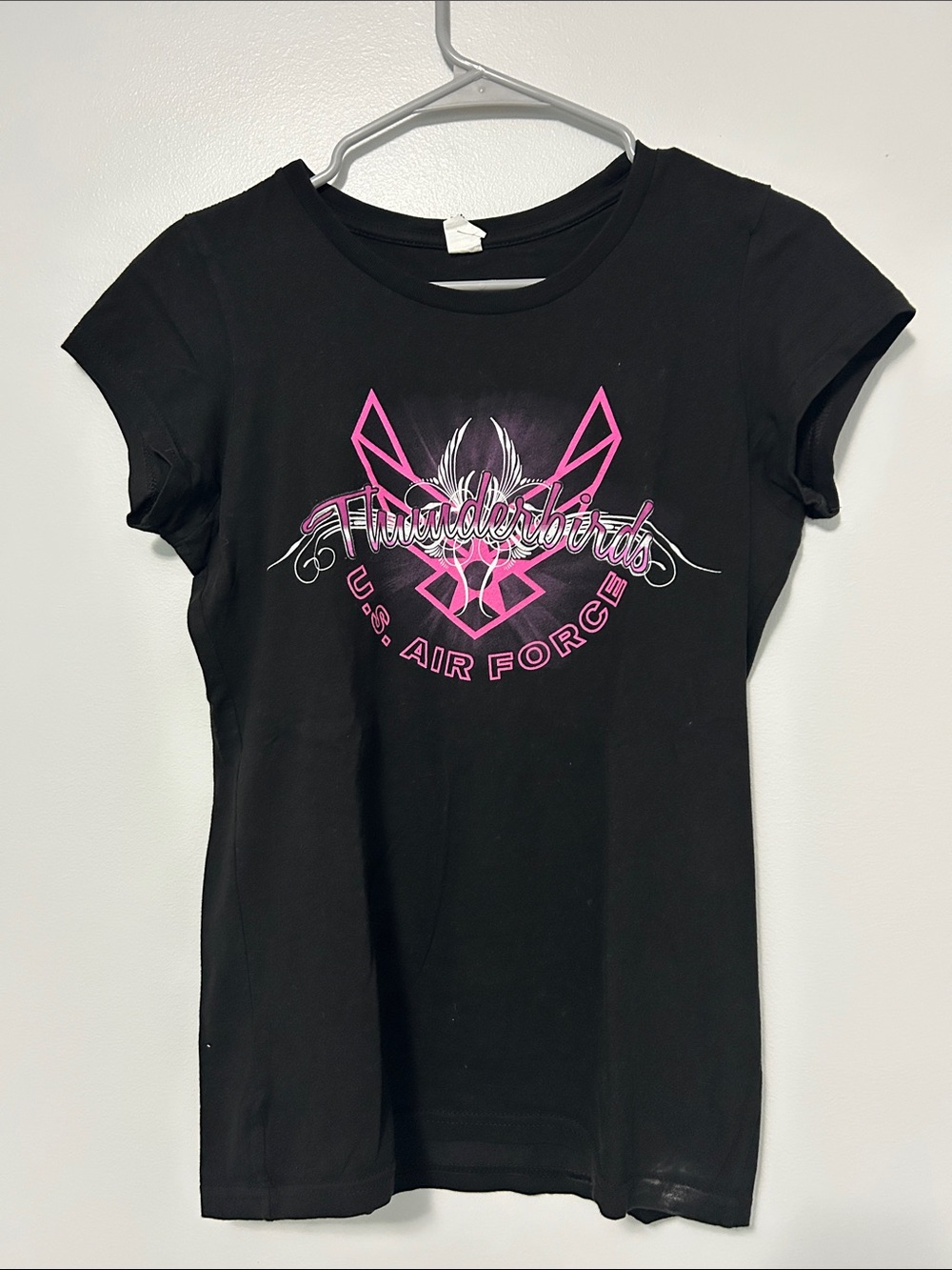 Thunderbirds Black Short Sleeve Tee with Pink Graphic